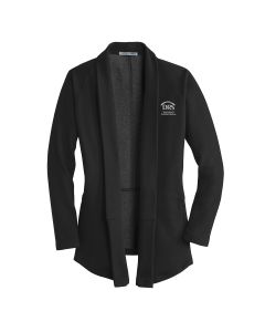 Long Sleeve Ladies Interlock Cardigan (Deep Black / Charcoal Heather)